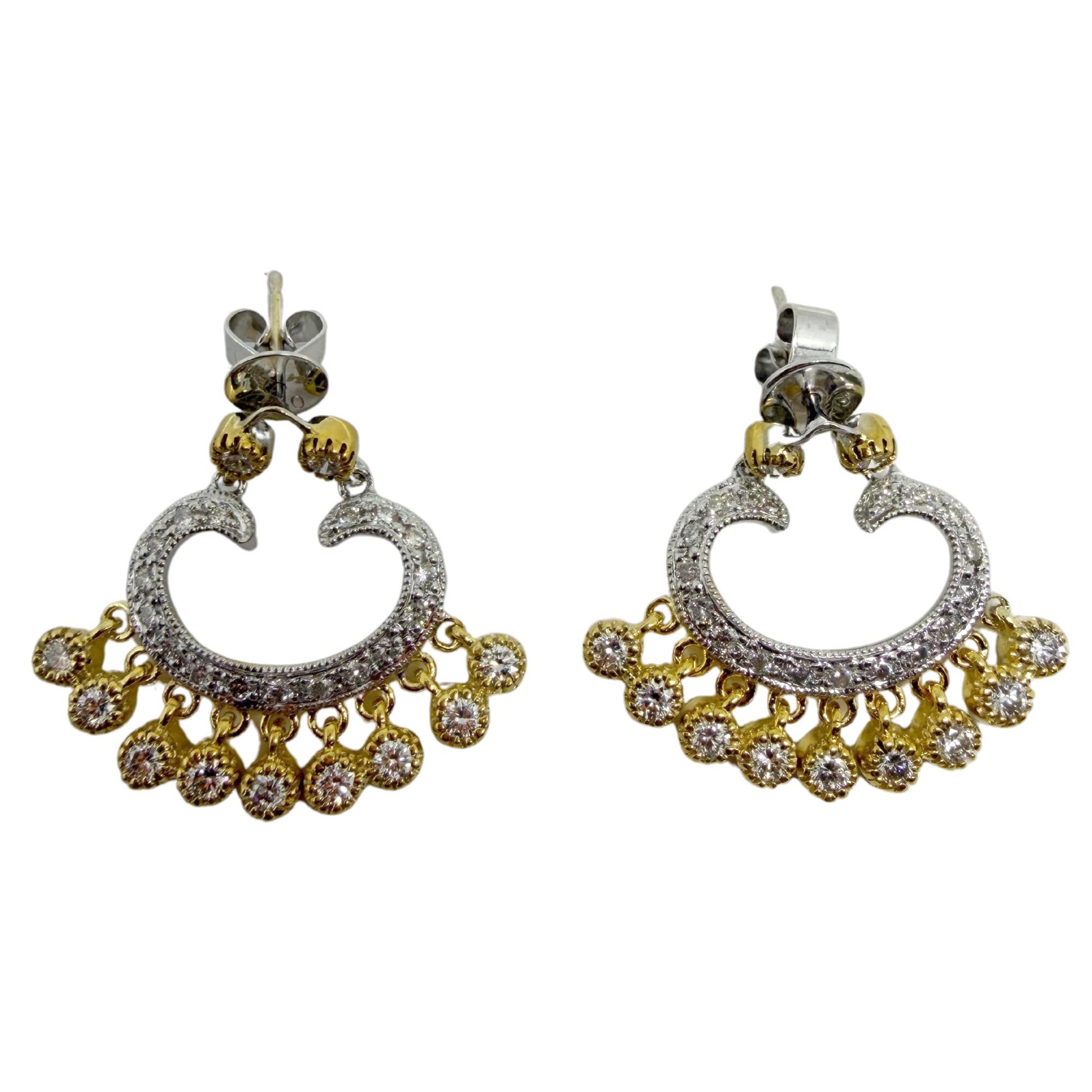 18K Two Tone 1.02 Carat Diamond Chandelier Drop Earrings