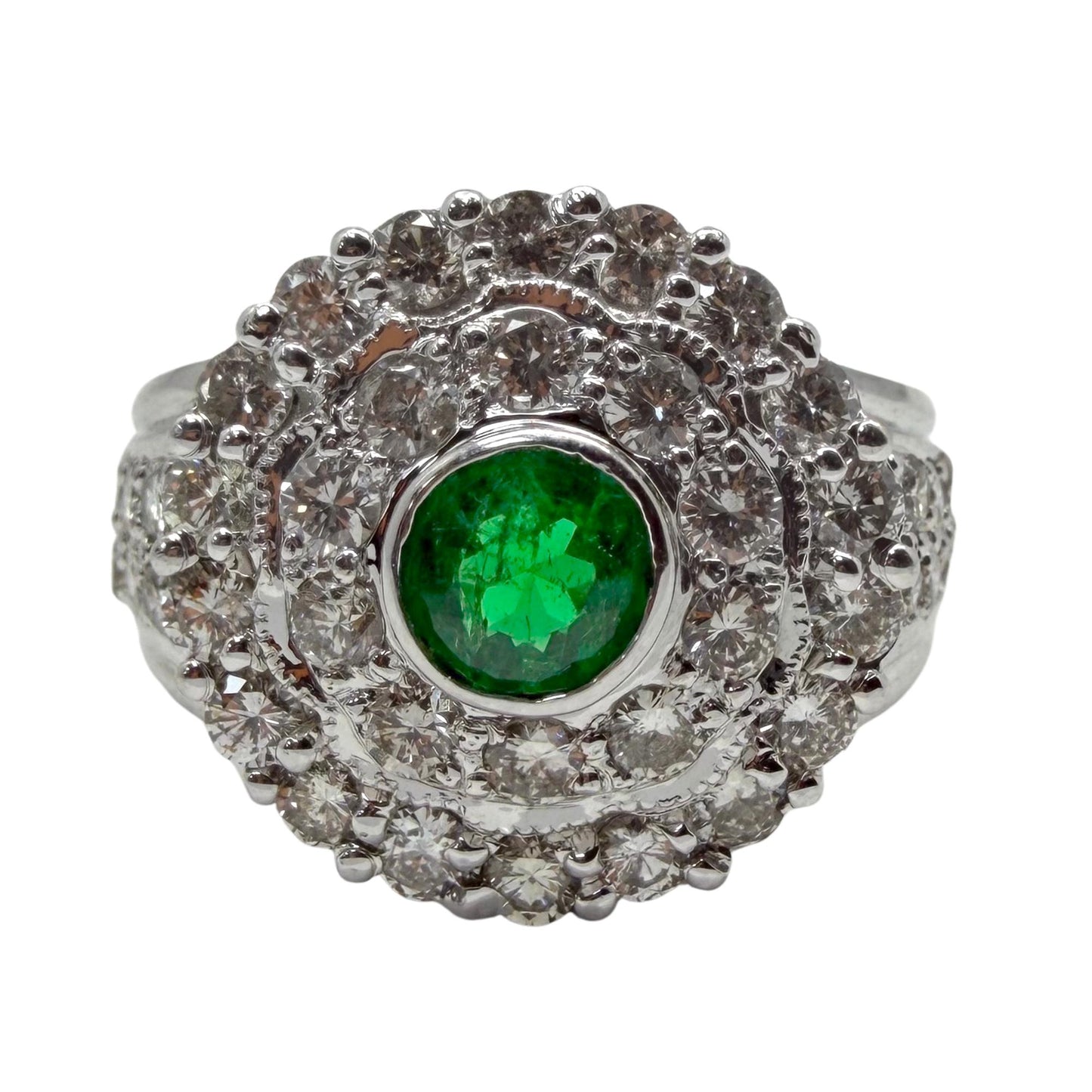 18K White Gold .42 Carat Round Cut Emerald and Diamond Ring - Size 8