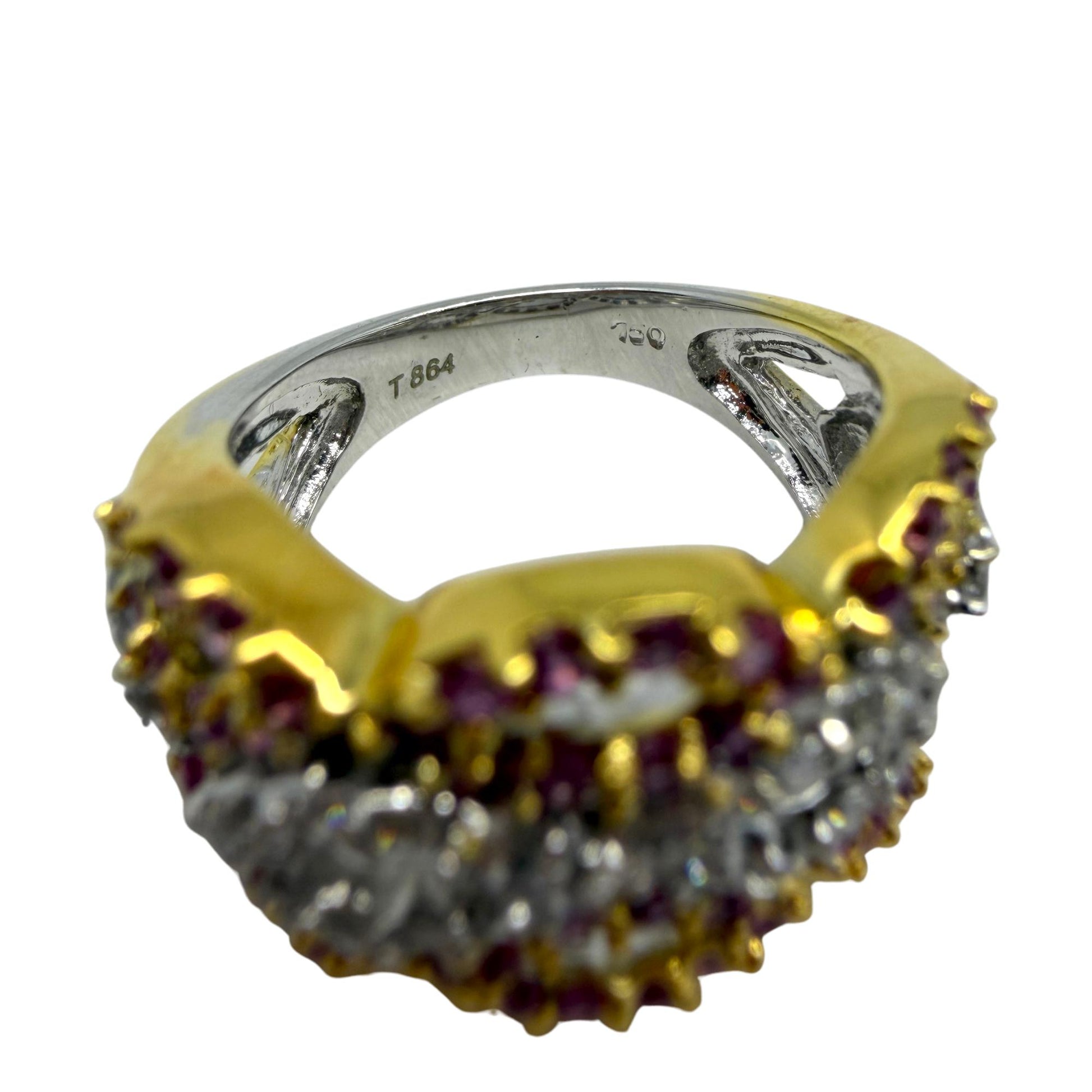 18K Two Tone Pink Sapphire and Diamond Band