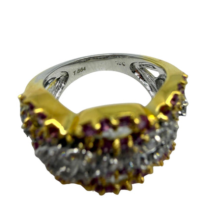 18K Two Tone Pink Sapphire and Diamond Band