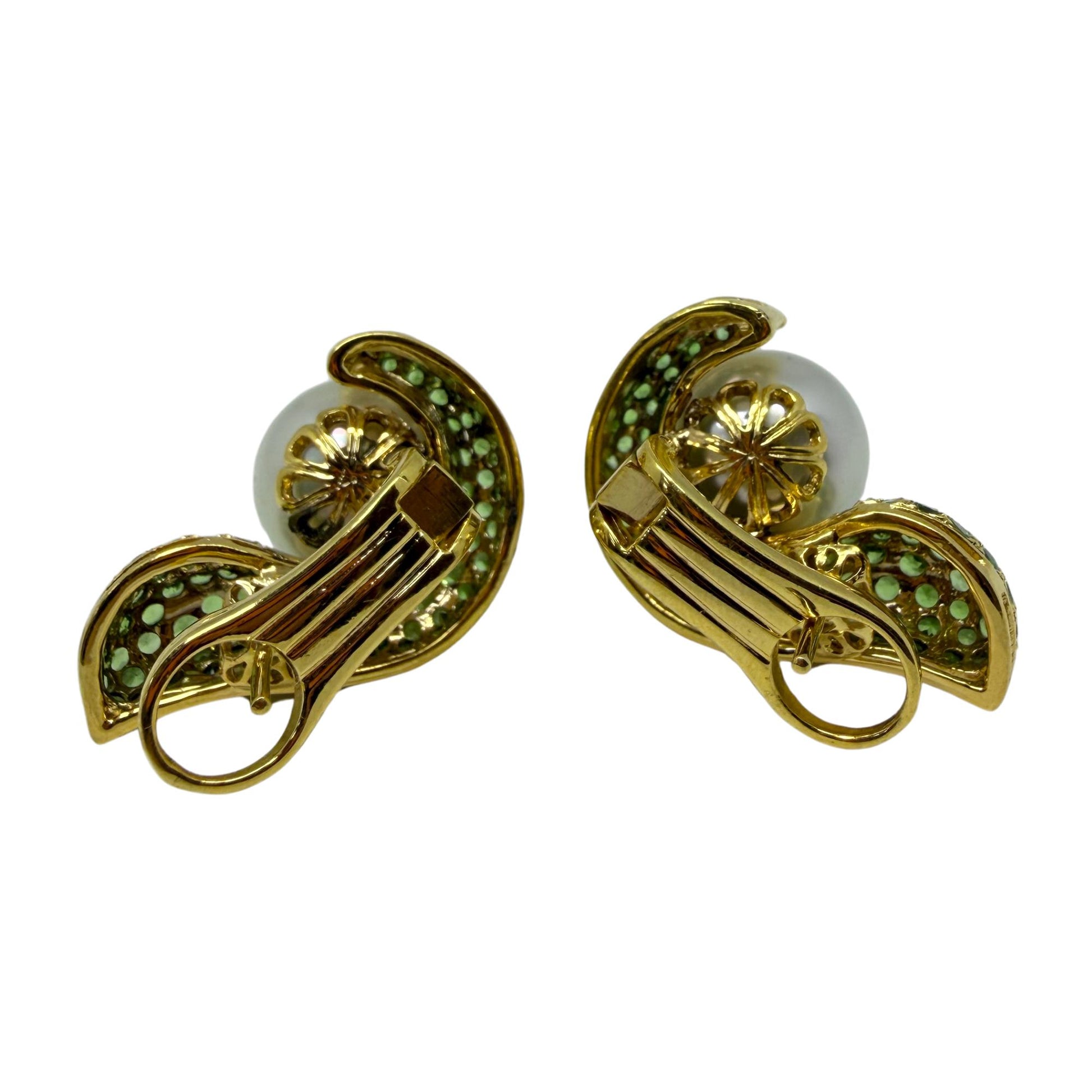 18k Yellow Gold Green Garnet and Pearl Earrings