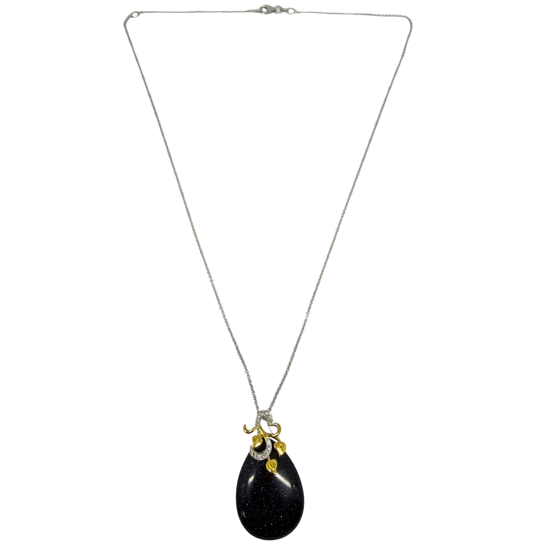18K Two Tone Gold Diamond & Teardrop Labradorite Pendant Necklace