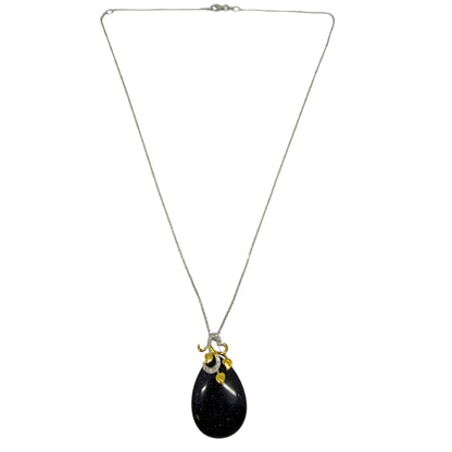18K Two Tone Gold Diamond & Teardrop Labradorite Pendant Necklace