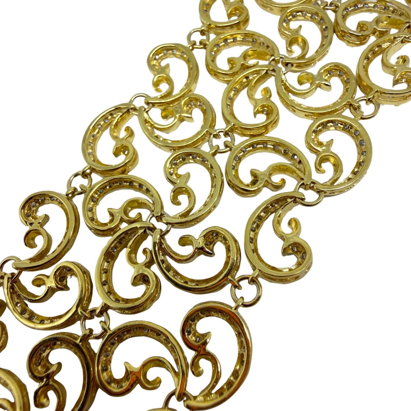 18K Yellow Gold 8.95 Carat Diamond Scroll Link Bracelet - 7 inches