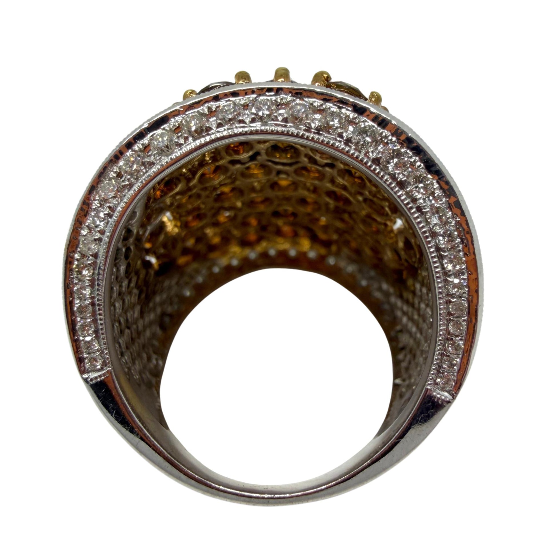 18K Two Tone White and Brown Diamond Wide Band Ring - Size 6.75