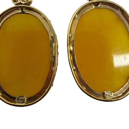 18K Yellow Gold Diamond and Honey Agate Drop Earrings