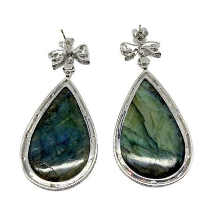18K White Gold Diamond and Labradorite Bow Drop Earrings