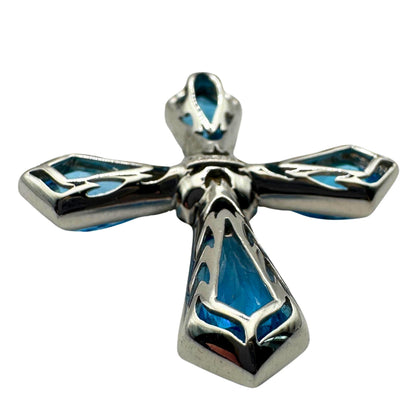 18k Estate Diamond, Sapphire, and London Blue Topaz Gadi Cross Pendant