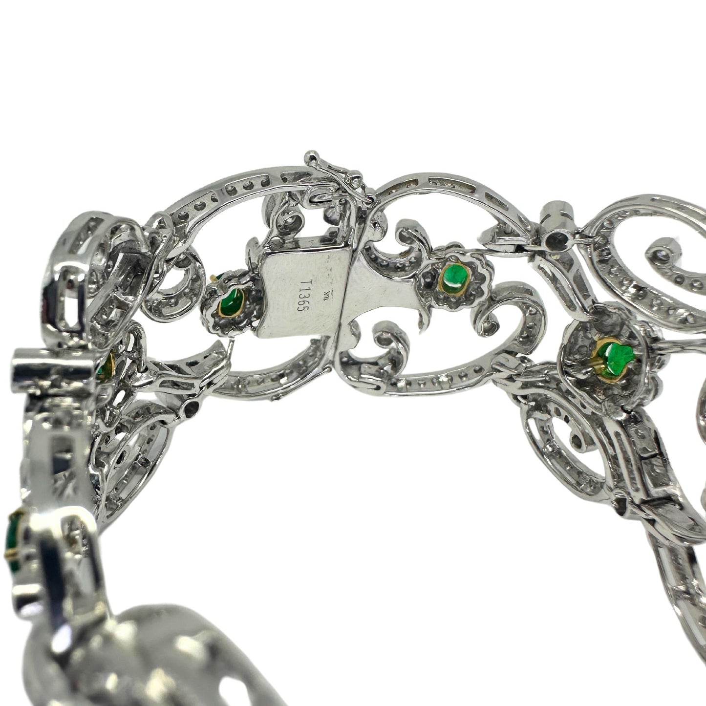 18K White Gold Diamond and Emerald Bracelet