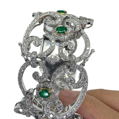 18K White Gold Diamond and Emerald Bracelet