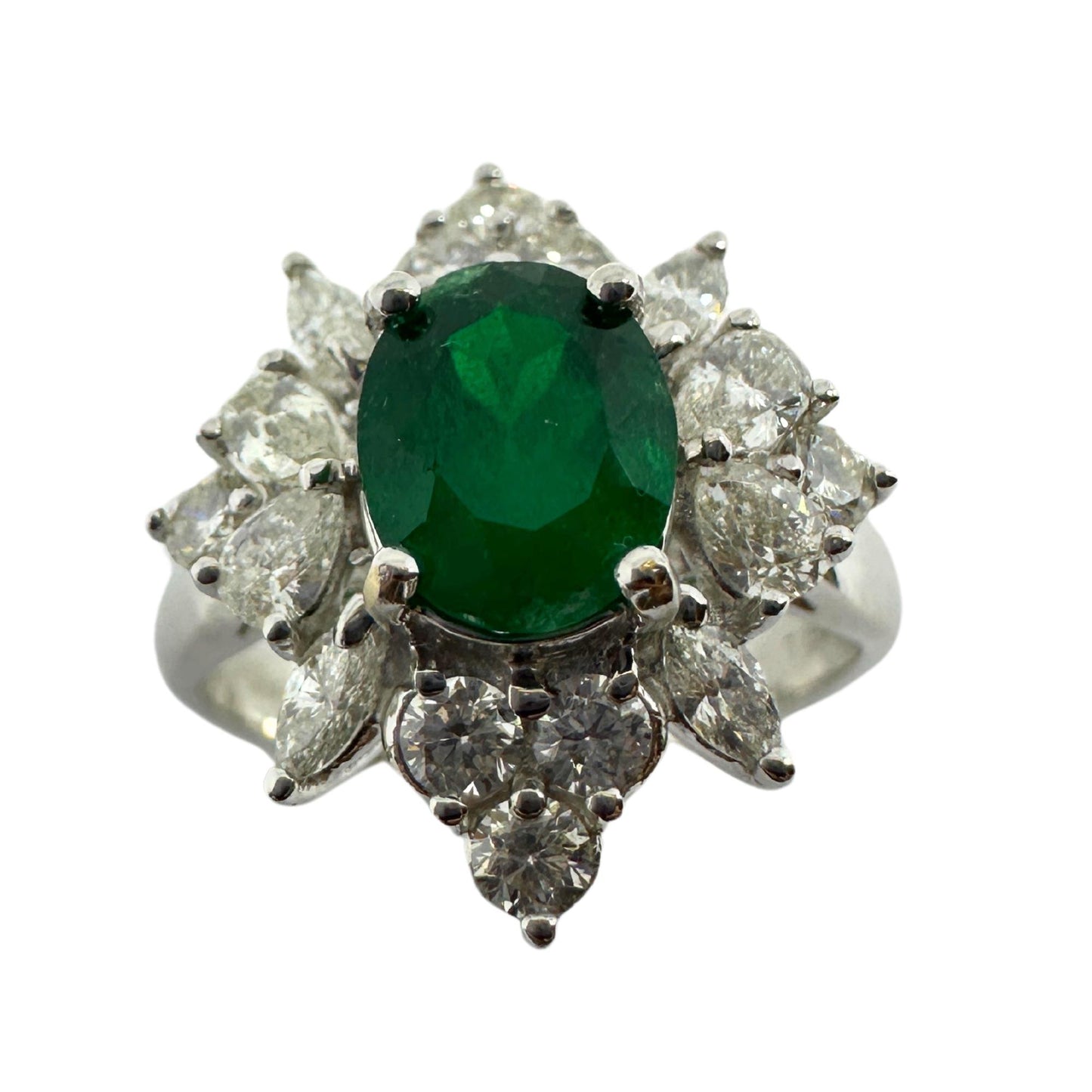 18k White Gold Diamond and Emerald Ring