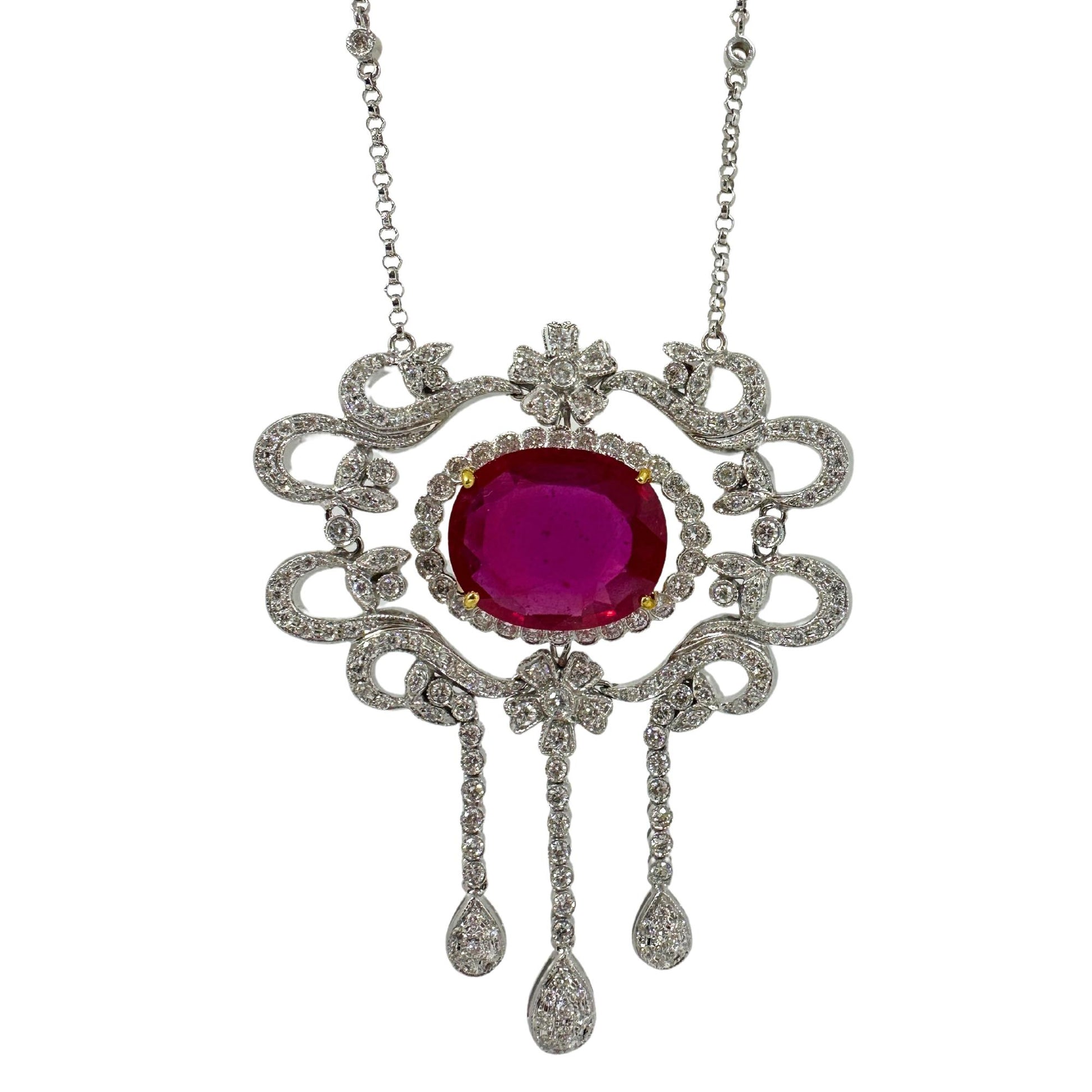 18K Two Tone Diamond and African Ruby Necklace