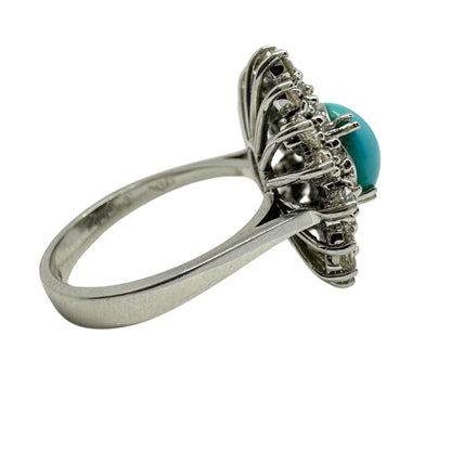 18k White Gold Diamond and Persian Turquoise Cluster Ring