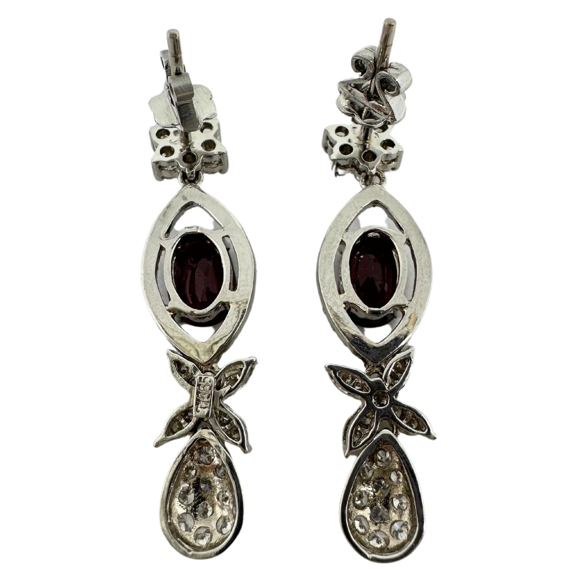 18k White Gold Diamond and Oval Ruby Earrings