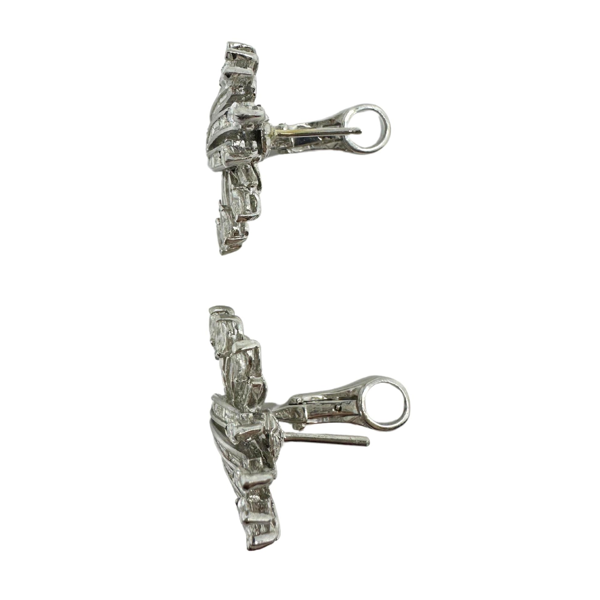 Platinum Marquise and Baguette Cut Diamond Earrings