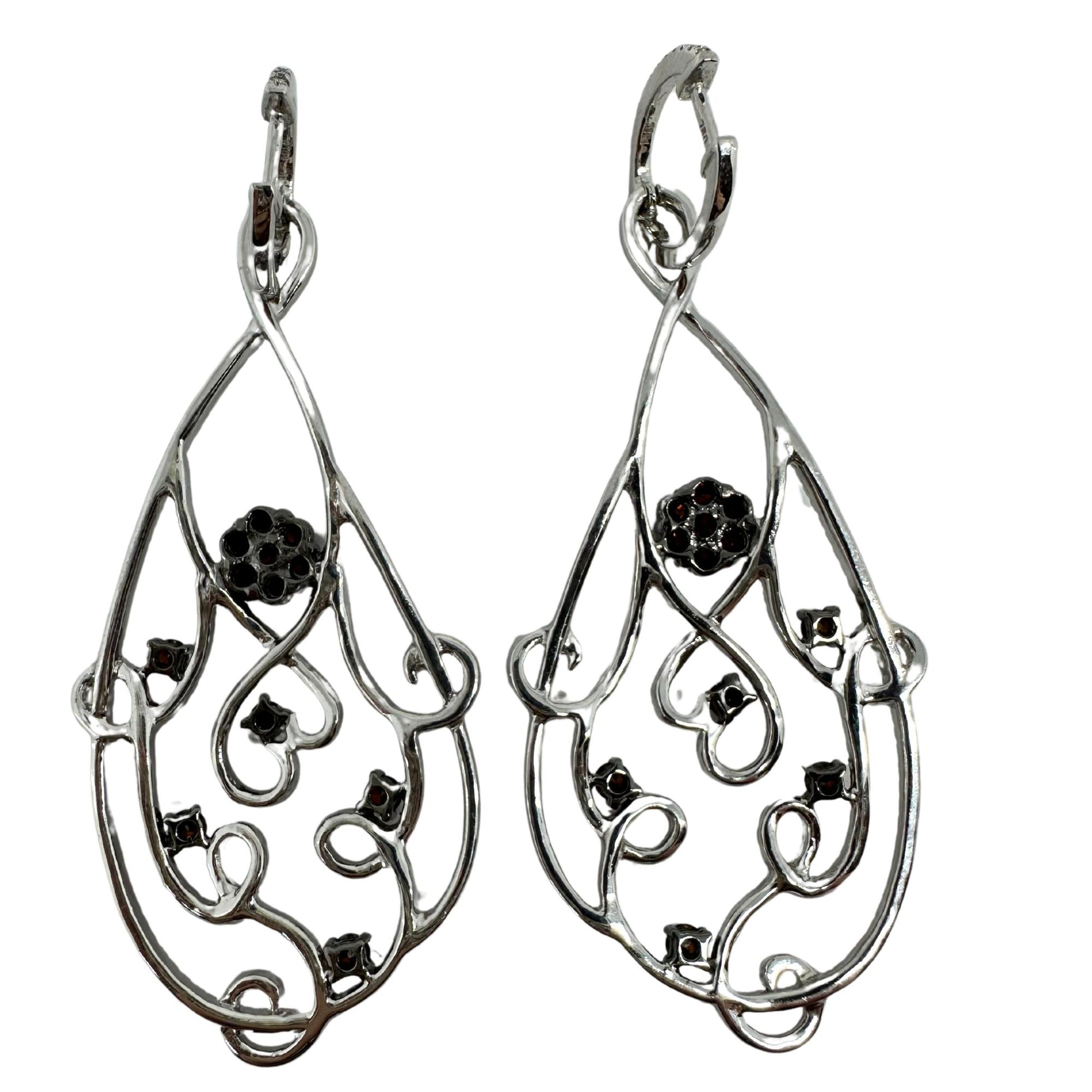 18K White Gold Brown and White Diamond Flower Drop Earrings
