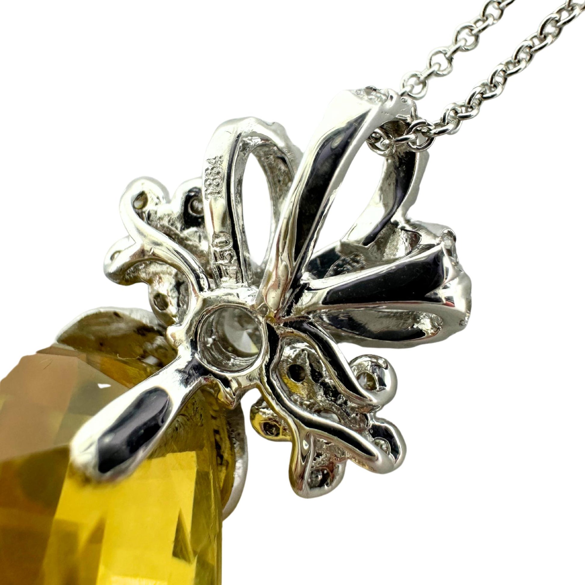18K White Gold Diamond and Smoky Topaz Pendant Necklace