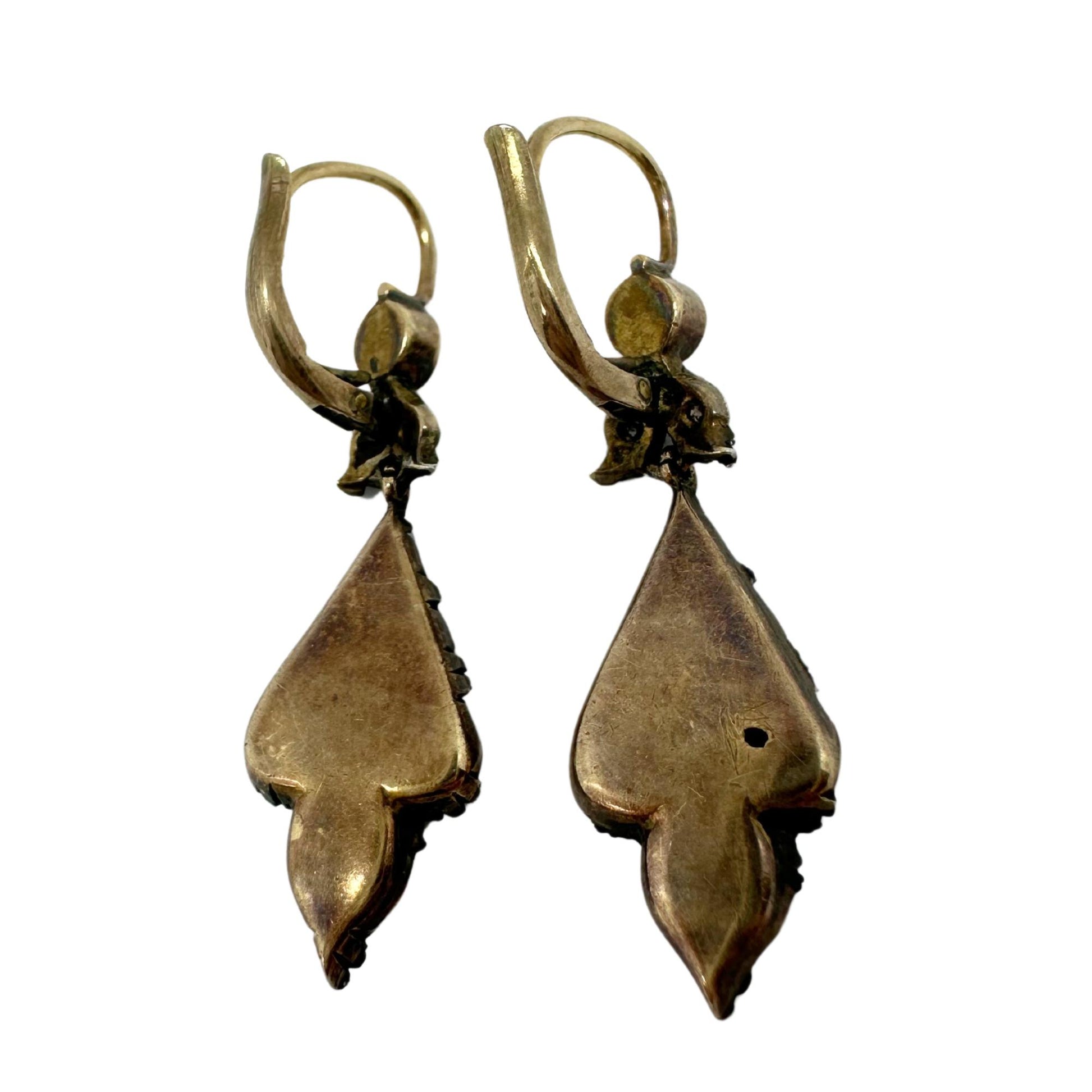 Late Georgian Gold and Silver Top Rose Cut Diamond Earrings