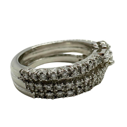18K White Gold Emerald Cut Diamond Band Ring.