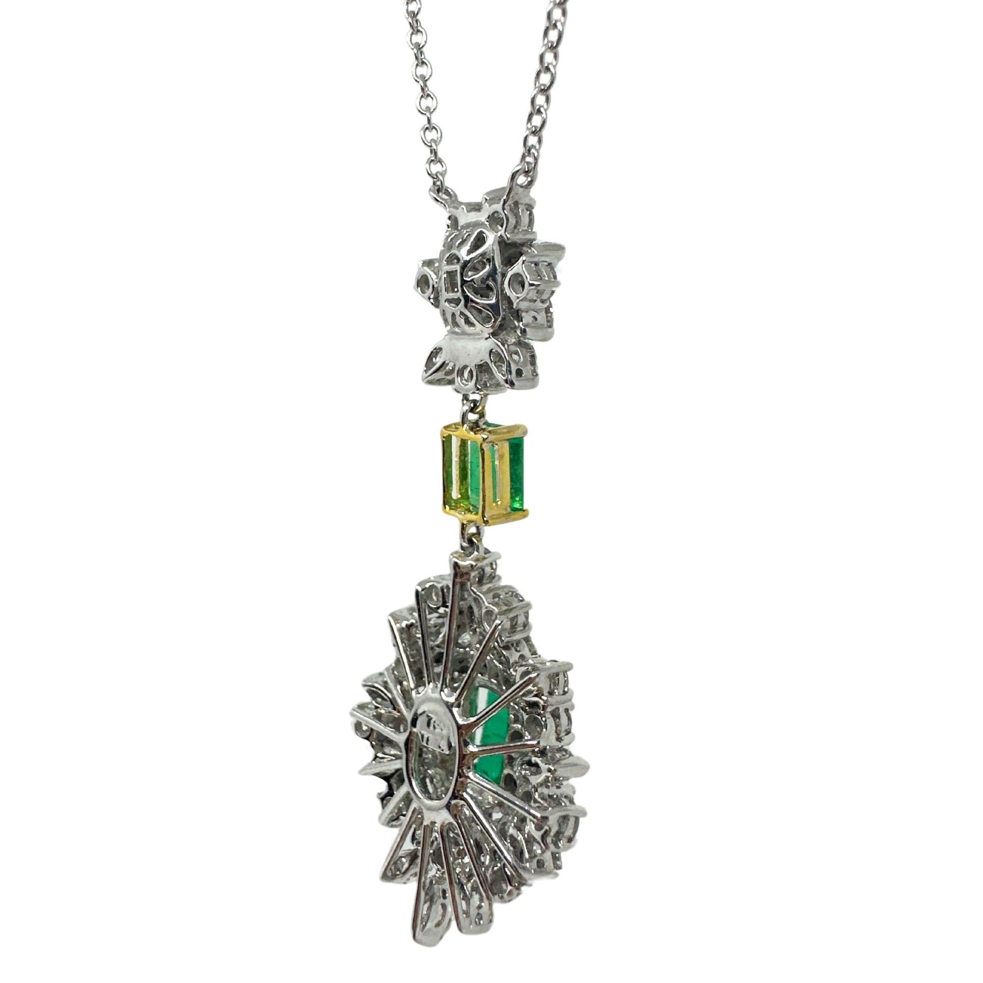18K Two Tone Diamond and Emerald Pendant Necklace