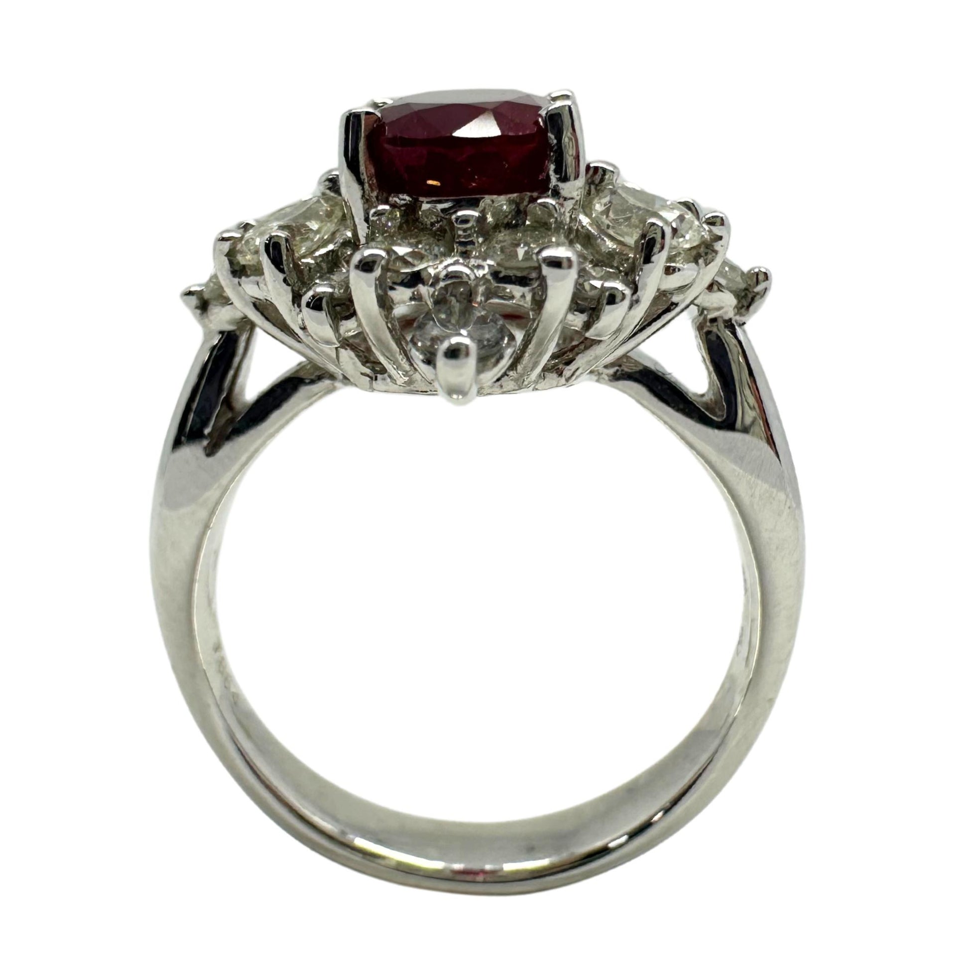 18K White Gold Pear Cut Diamond and Ruby Ring
