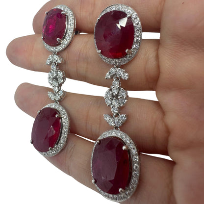 18K White Gold Diamond and African Ruby Drop Earrings
