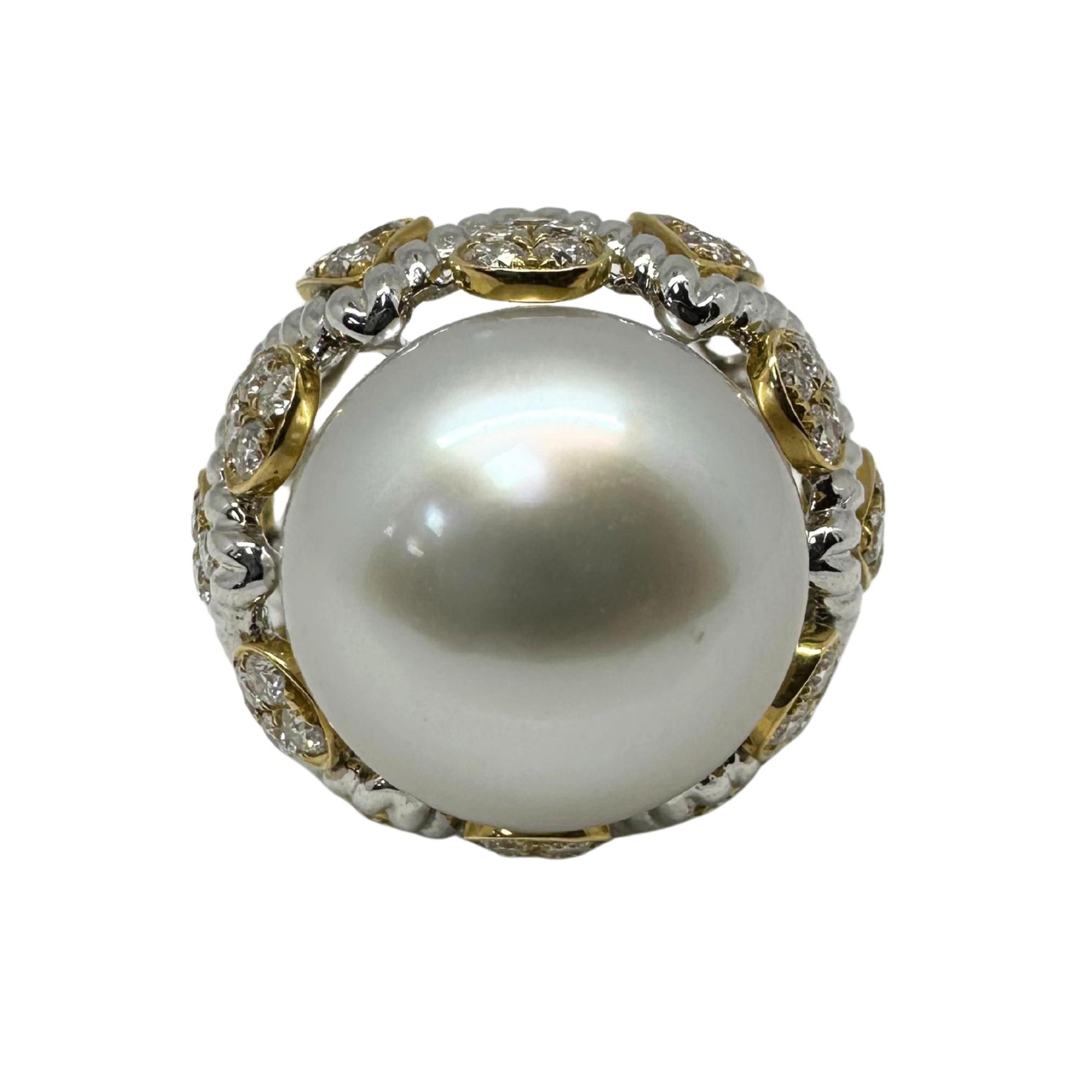 18K Two Tone Diamond and Pearl Cocktail Ring