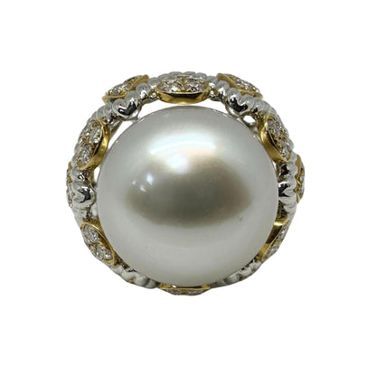 18K Two Tone Diamond and Pearl Cocktail Ring
