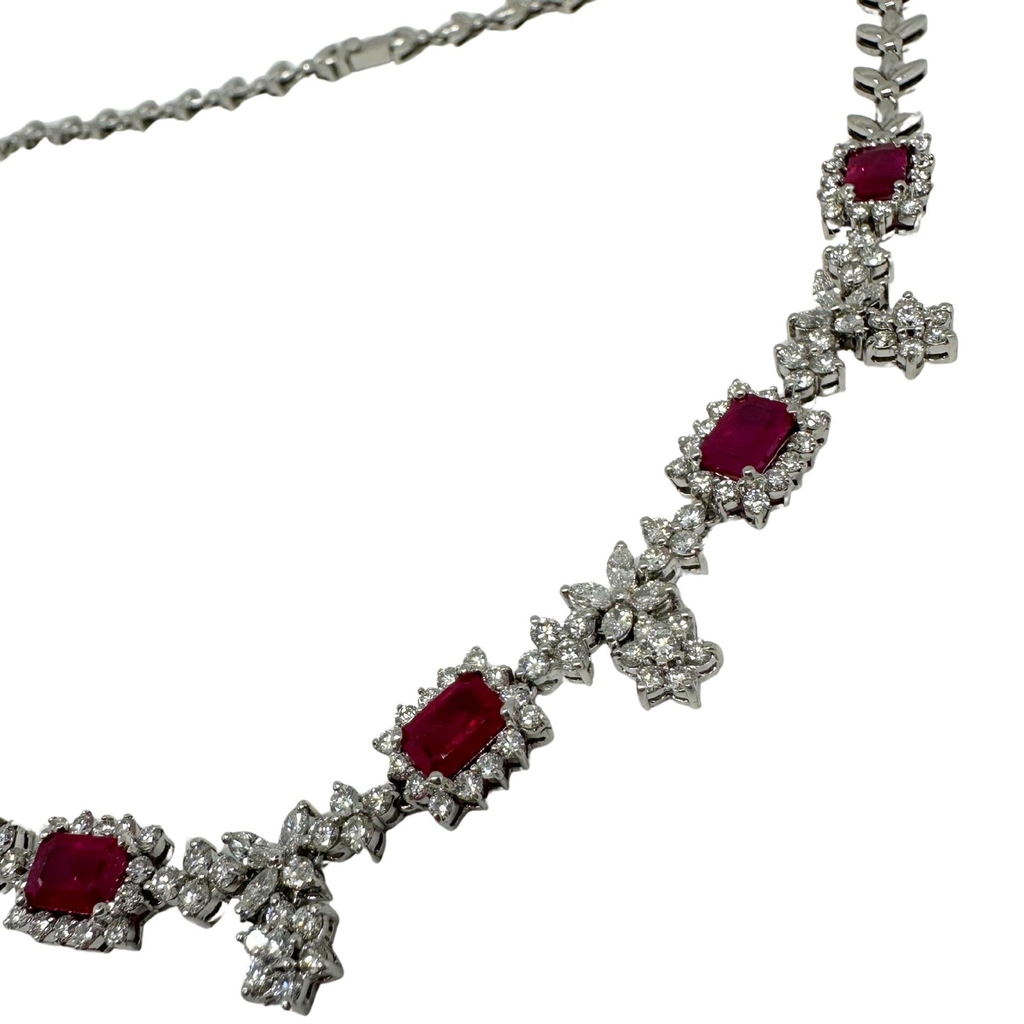 18K White Gold Diamond and Ruby Choker Necklace - 15 inches