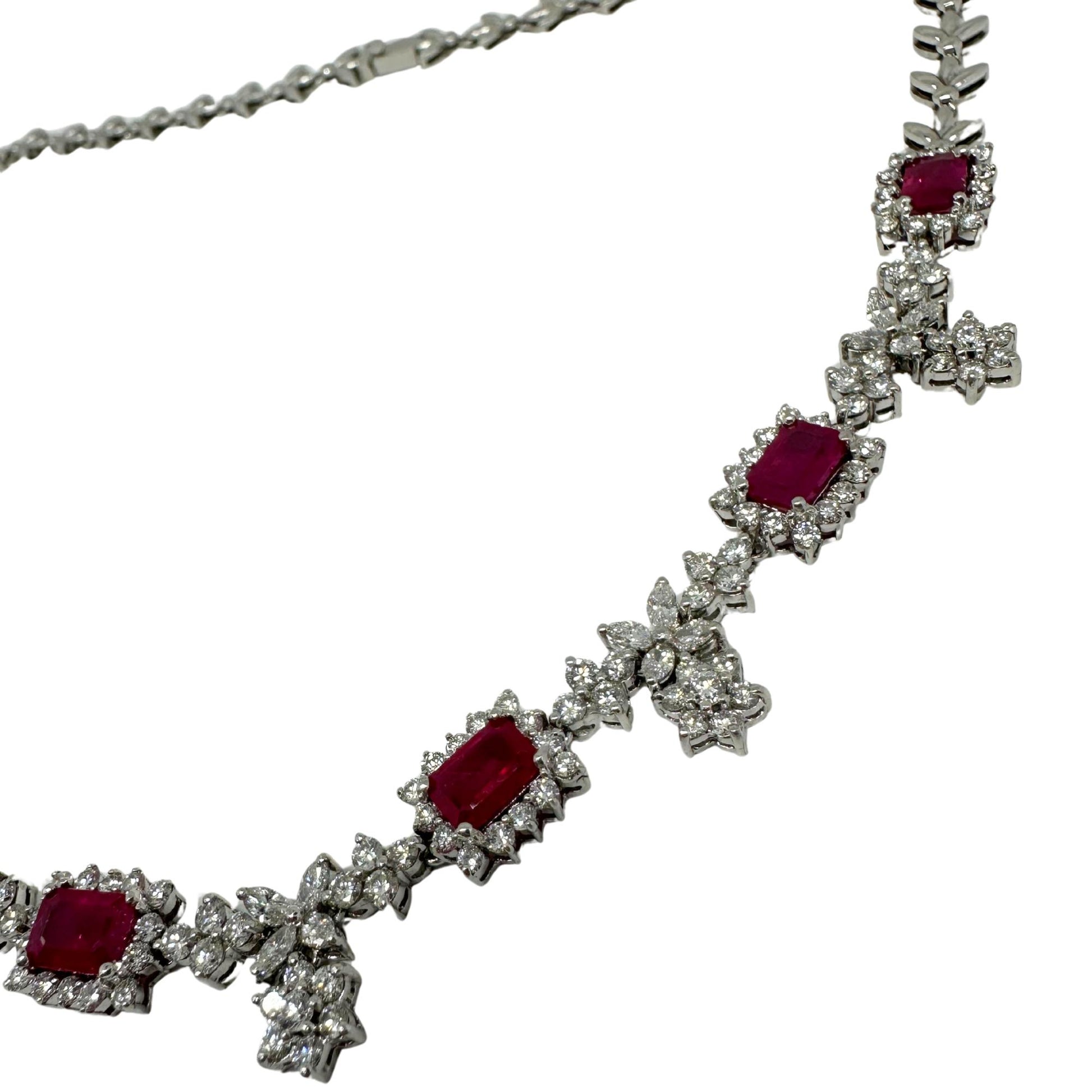 18K White Gold Diamond and Ruby Choker Necklace - 15 inches