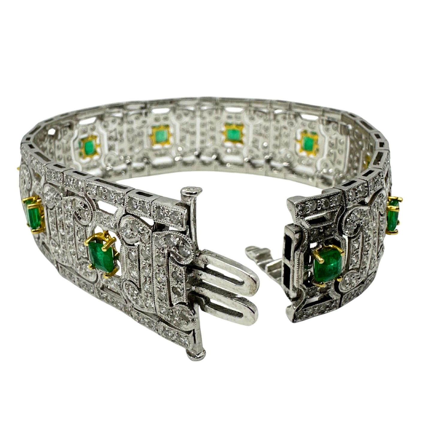 18K Two Tone Diamond and Emerald Openwork Bracelet