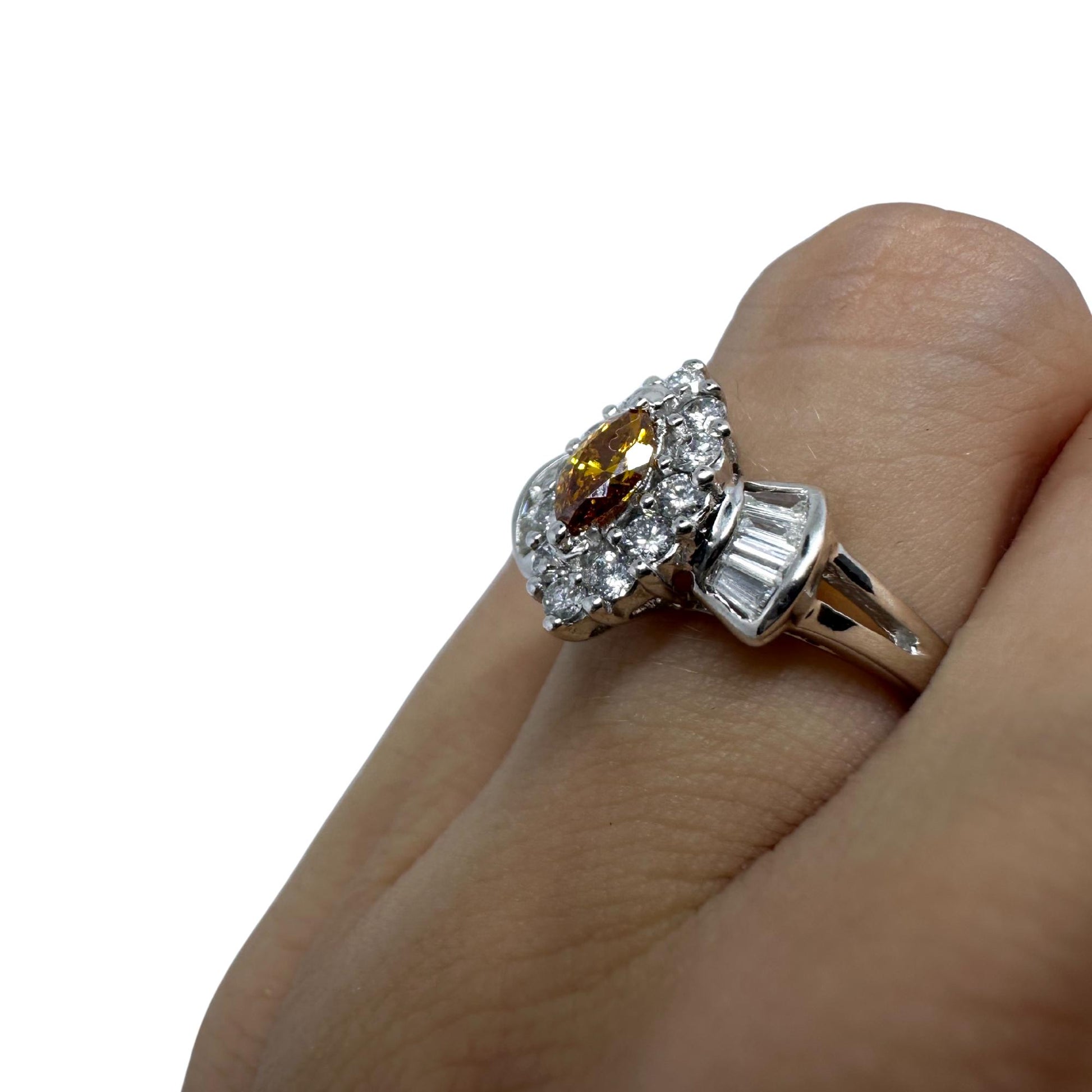 18K White Gold White and Yellow Diamond Navette Ring