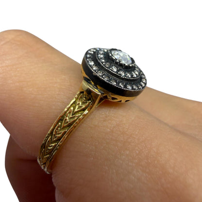 18K Yellow Gold and Silver Top 0.30 Carat Rose Cut Diamond Ring - Size 7.75