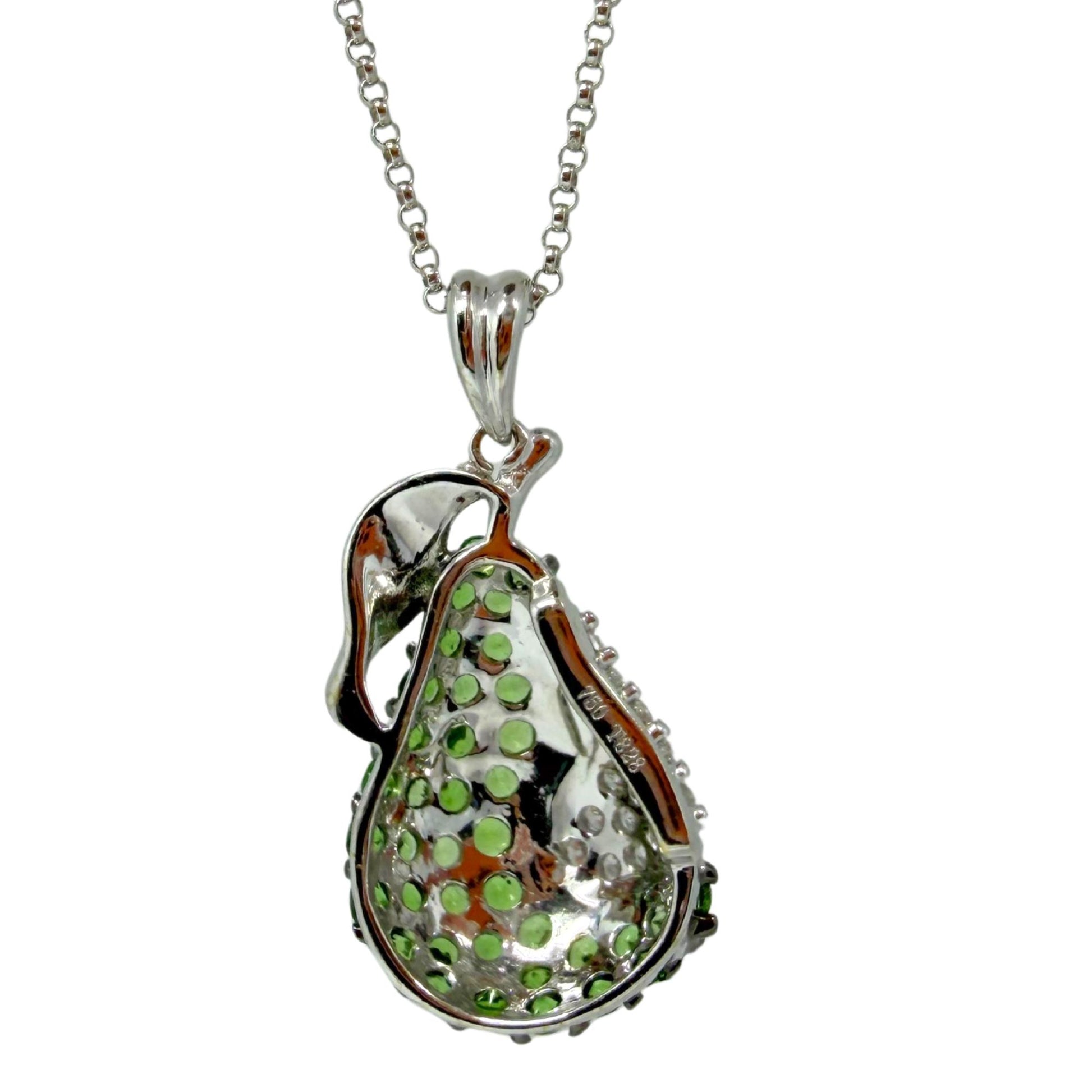 18K White Gold Diamond and Green Garnet Apple Pendant Necklace
