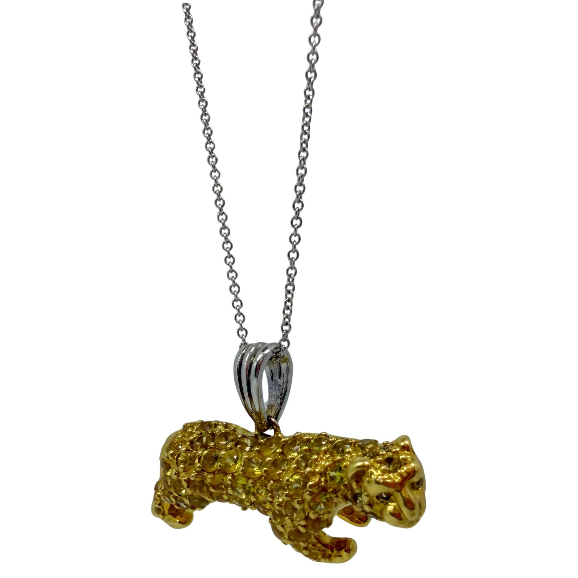 18K Yellow Gold Yellow Sapphire and Diamond Panther Pendant Necklace