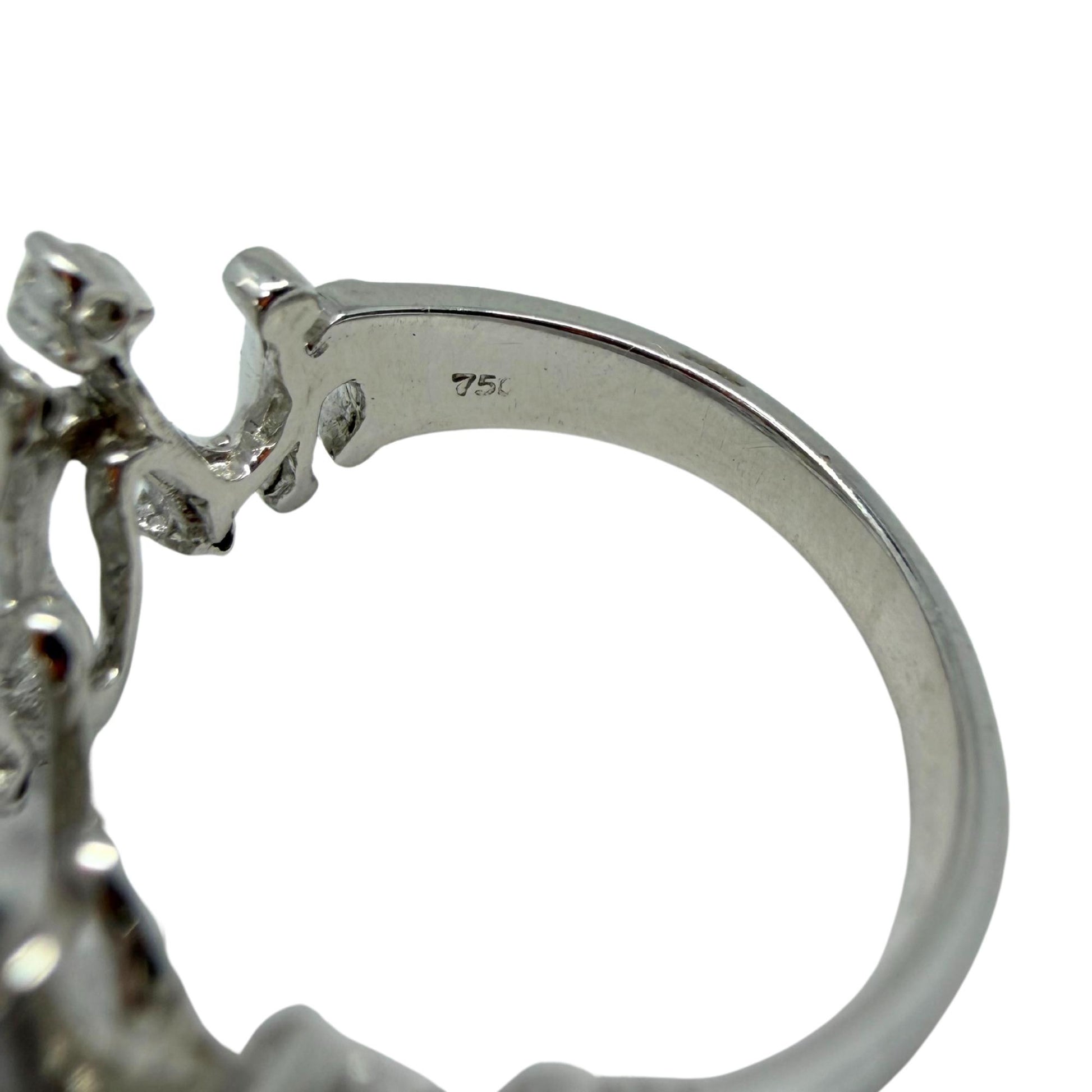 18K White Gold Diamond Abstract Wavy Band, Contemporary Statement Ring