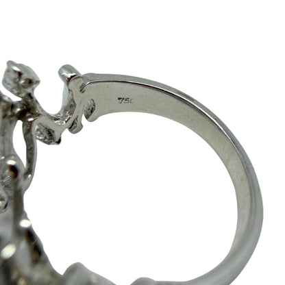 18K White Gold Diamond Abstract Wavy Band, Contemporary Statement Ring