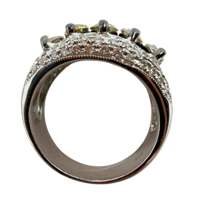 18k White and Champagne Brown Marquise Cut Diamond Wide Band Ring