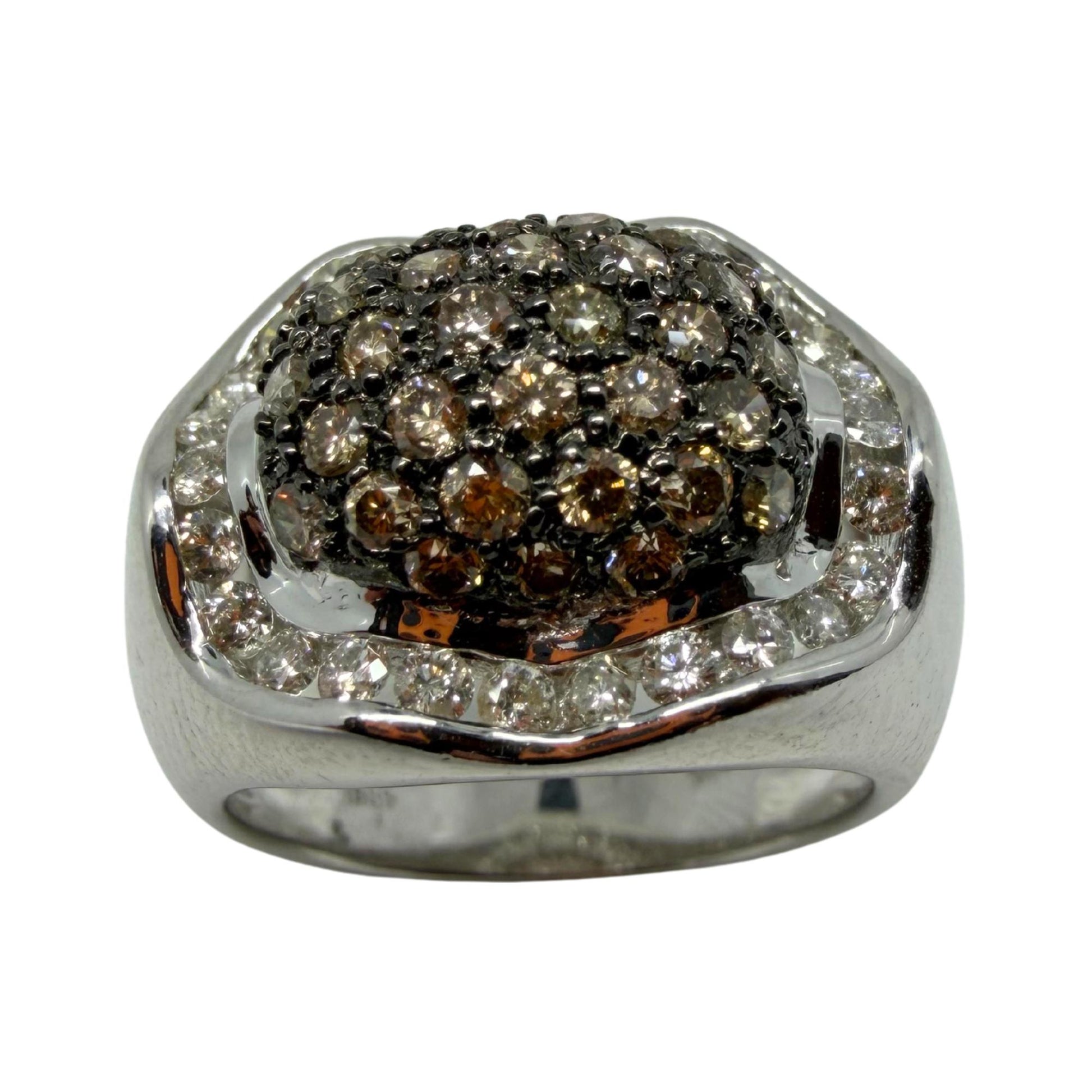 14K White Gold Brown and White Diamond Wide Band Dome Ring