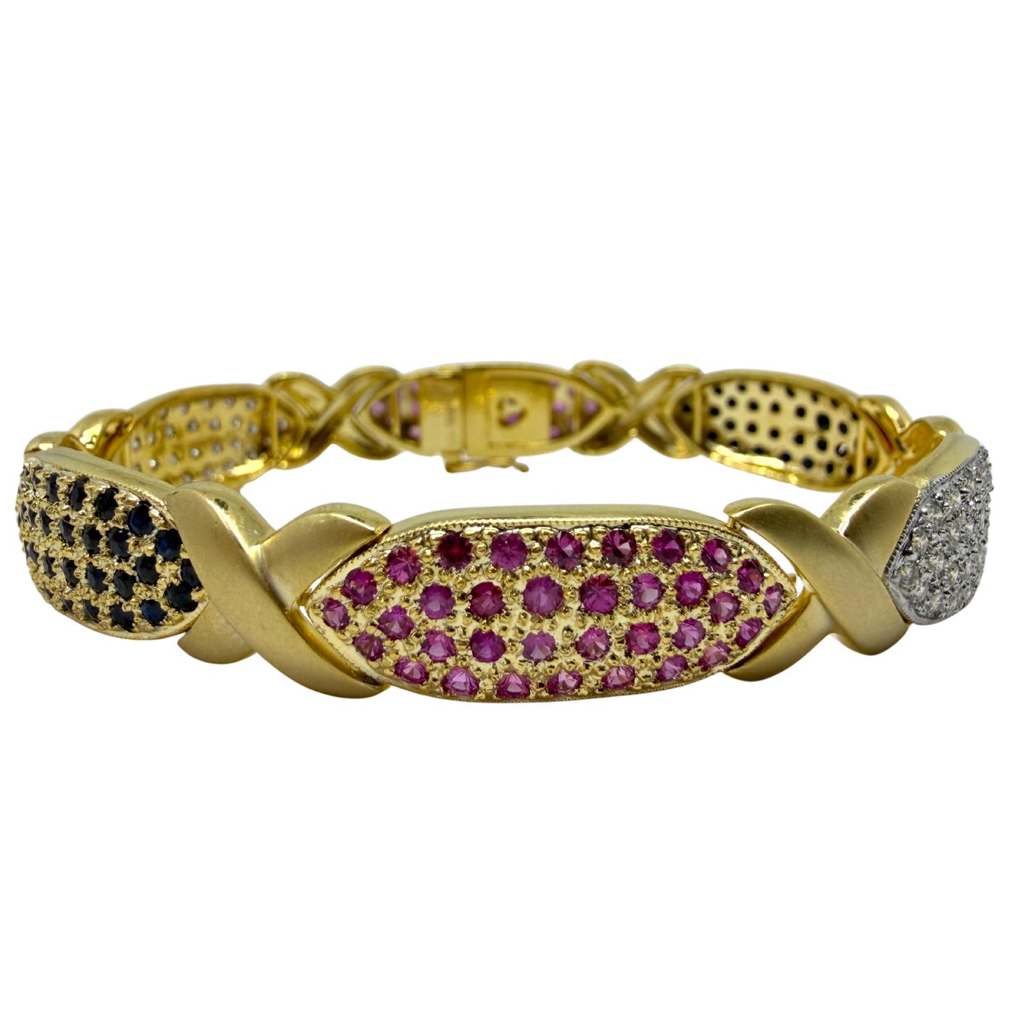 18K Yellow Gold Diamond and Multi Color Sapphire Bracelet