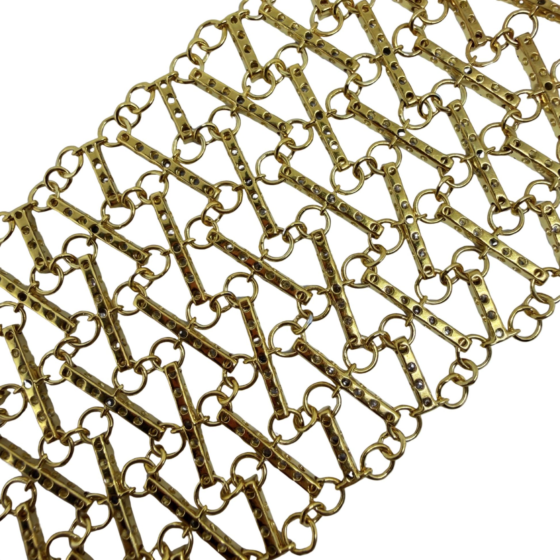 18K Yellow Gold Diamond Lattice Bracelet - 7 inches