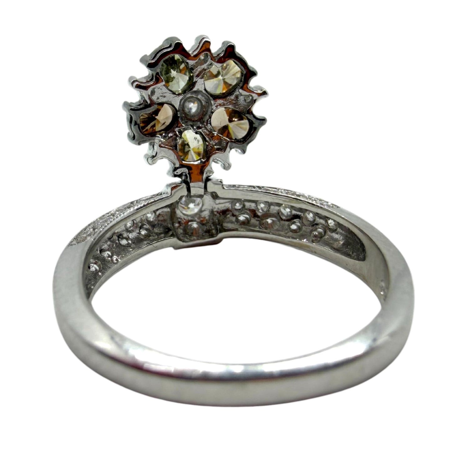 18k White Gold White and Brown Diamond Tiara Ring