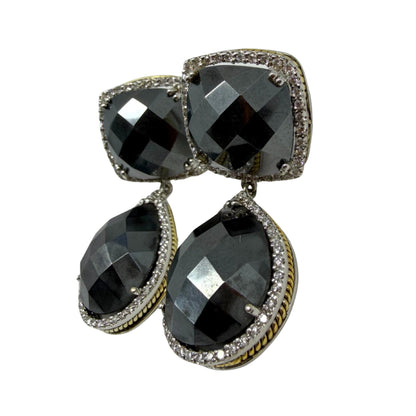 18K White and Yellow Gold Diamond and Checkered Hematite Earrings