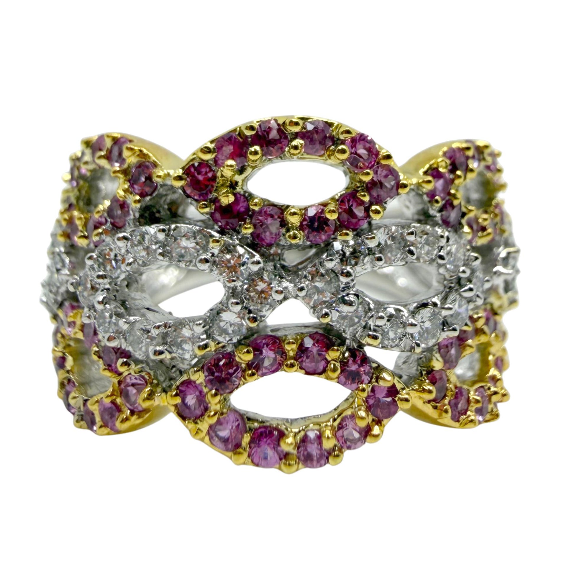 18K Two Tone Pink Sapphire and Diamond Band