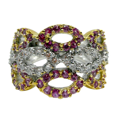 18K Two Tone Pink Sapphire and Diamond Band