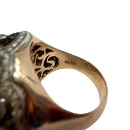 Vintage Inspired Rose Gold and Silver Rose Cut Diamond Dome Cocktail Ring