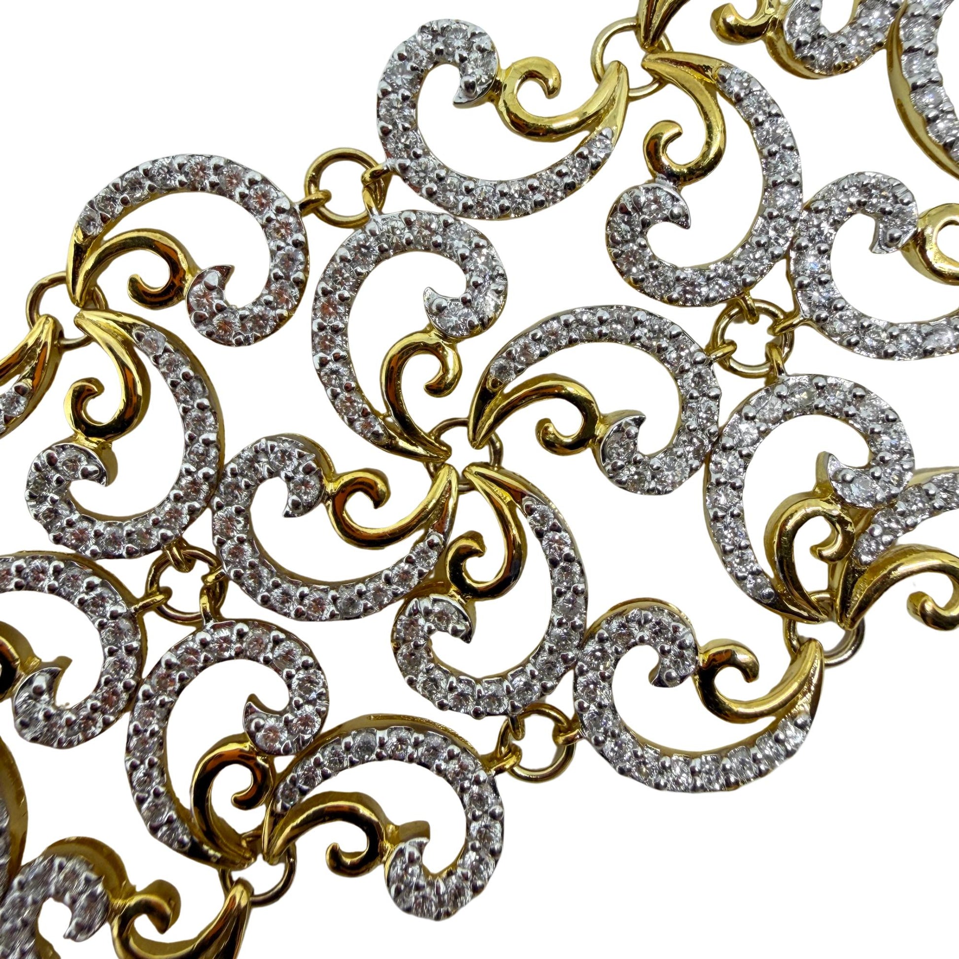 18K Yellow Gold 8.95 Carat Diamond Scroll Link Bracelet - 7 inches