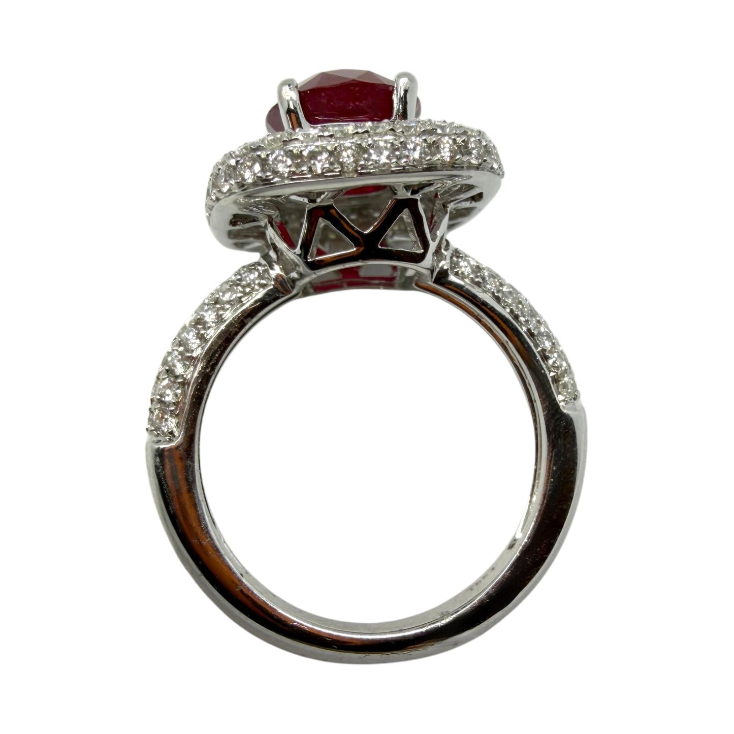 18k White Gold 3.19 Carat Ruby and Diamond Ring - Size 6.75