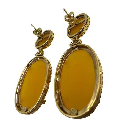 18K Yellow Gold Diamond and Honey Agate Drop Earrings