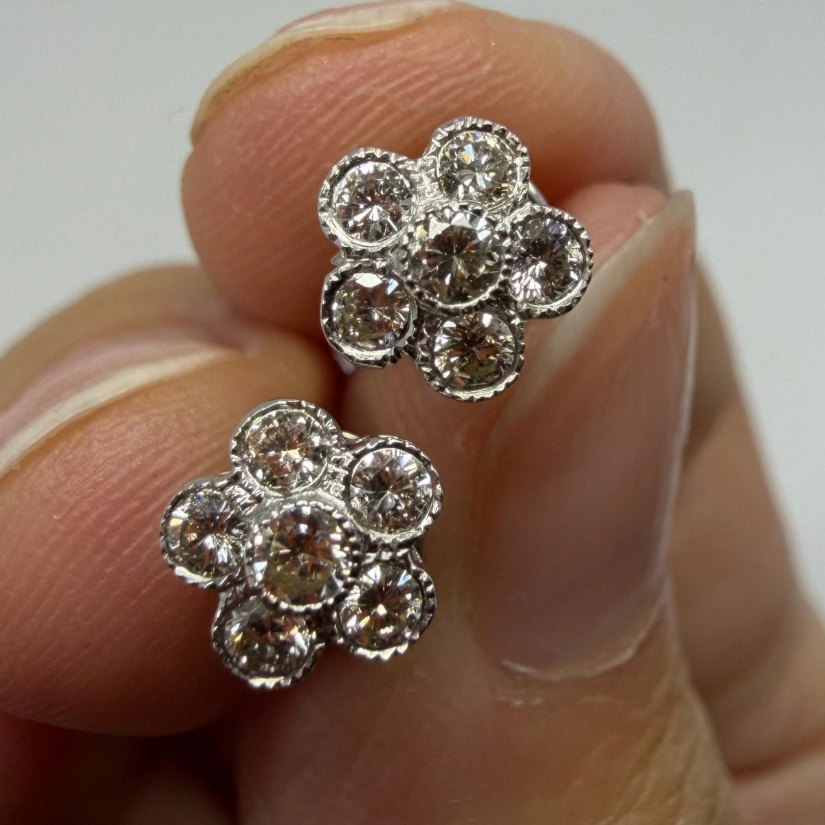 18K White Gold .28 Carat Diamond Flower Studs